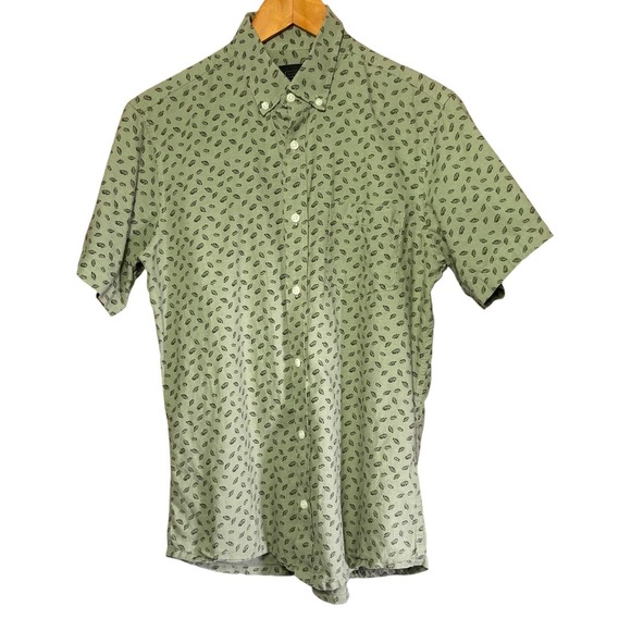 14th & Union Mens Olive Green Floral Short Sleeve Button Down Shirt Size M - Picture 3 of 11